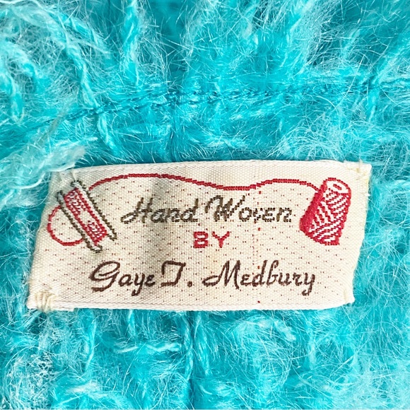 Hand Made Unique woven raw frayed edge shrug jacket shaped front Aqua L/XL - Picture 7 of 7